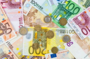 Background of euro banknotes and coins